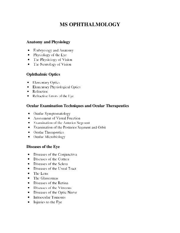 Ophthalmology-Syllabus