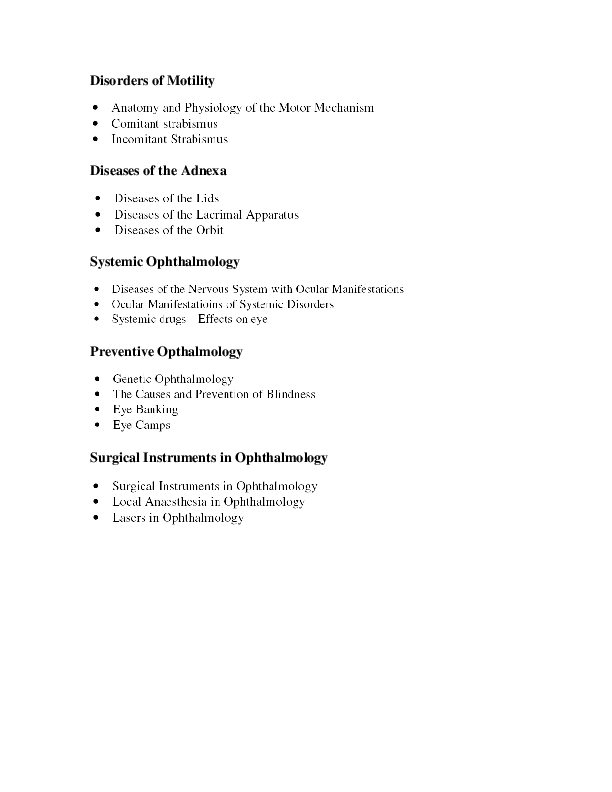 Ophthalmology-Syllabus