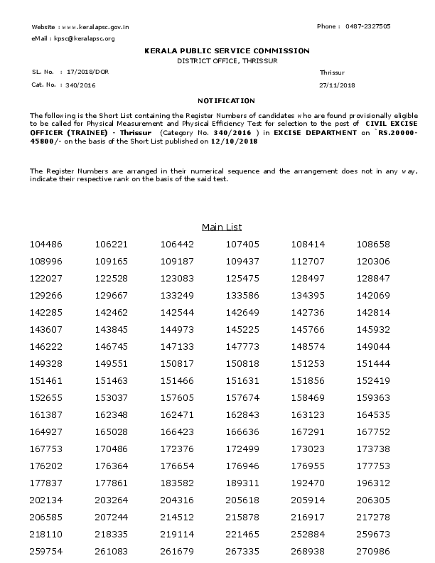 Civil-Excise-Officer-Excise-Department-Thrissur-Shortlist