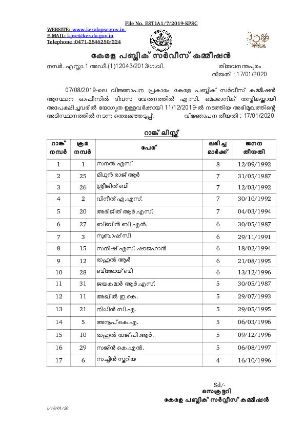 Mechanic-Kerala-Public-Service-Commission-Announcements